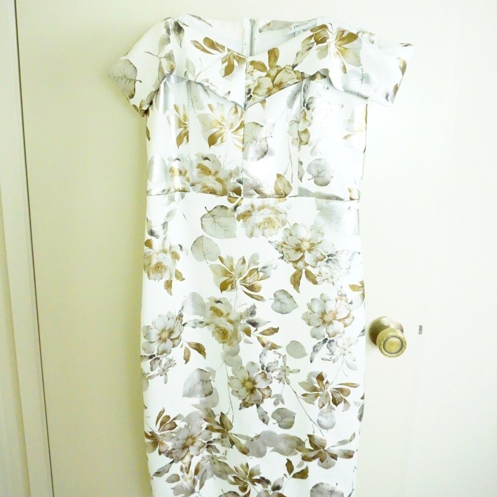 5 twelve Ivory Gold Off the Shoulder Dress